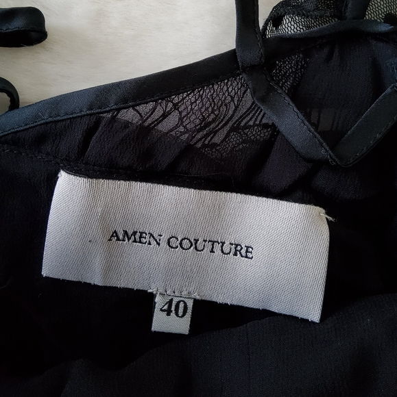 Amen Couture Black Polka Dot Tiered Mesh Lace Blouse - Picture 9 of 15